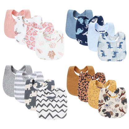 Cotton Baby Bibs 4-Pack – Cartoon Newborn Drool Bibs