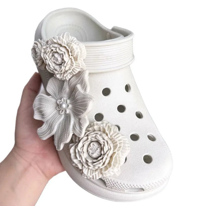 3D White Flower Shoe Charms Set