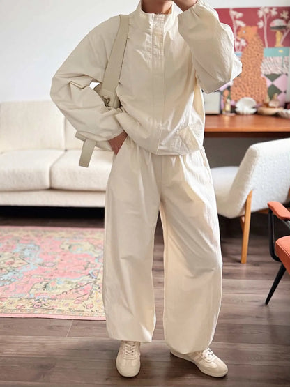 Women's Jacket and Wide Leg Pants Set Casual Sporty Two-Piece
