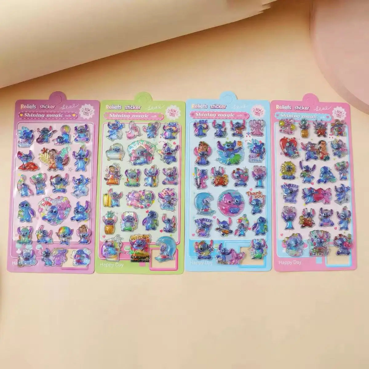Kawaii Stitch 3D Laser Puffy Stickers – Cute Cartoon Relief Sticker Sheets