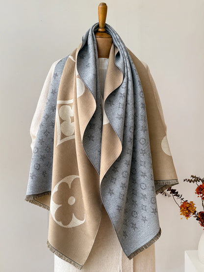 Women's Faux Cashmere Jacquard Shawl Scarf – Warm Blanket Wrap