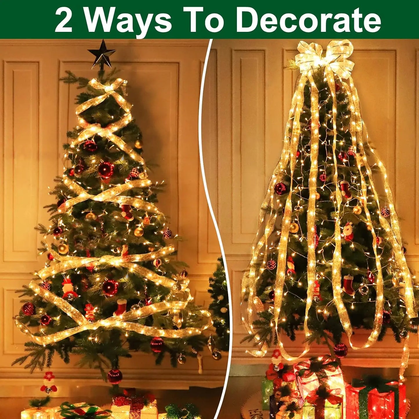 Christmas Ribbon Fairy Lights – DIY Bow String Tree Ornaments