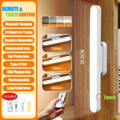 Magnetic LED Cabinet Light – USB Rechargeable, 3 Color Modes, Remote & Touch Control