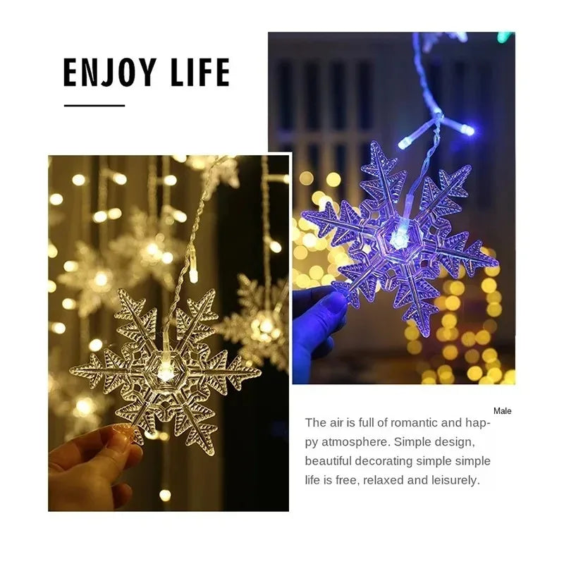Snowflake LED Curtain Fairy Lights – Window String Light for Christmas Decor