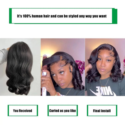 Body Wave Lace Front Wig Short Bob 250% Density Human Hair Glueless