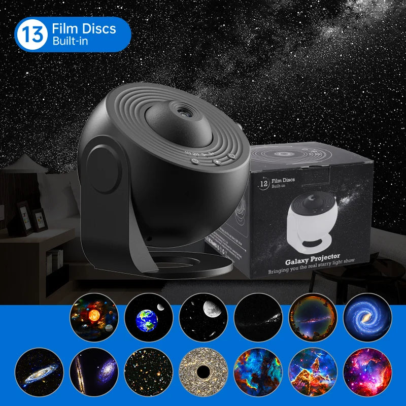Galaxy Projector Night Light with 13 Film Discs – Starry Sky Planetarium Lamp