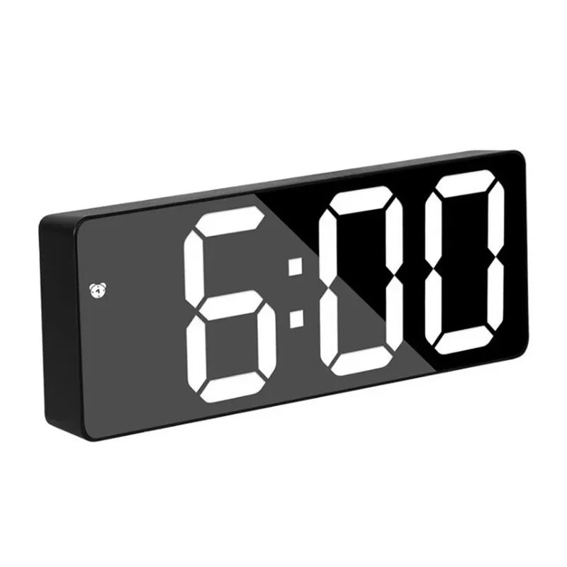 Digital LED Alarm Clock – Mirror Display, Voice Control & Snooze