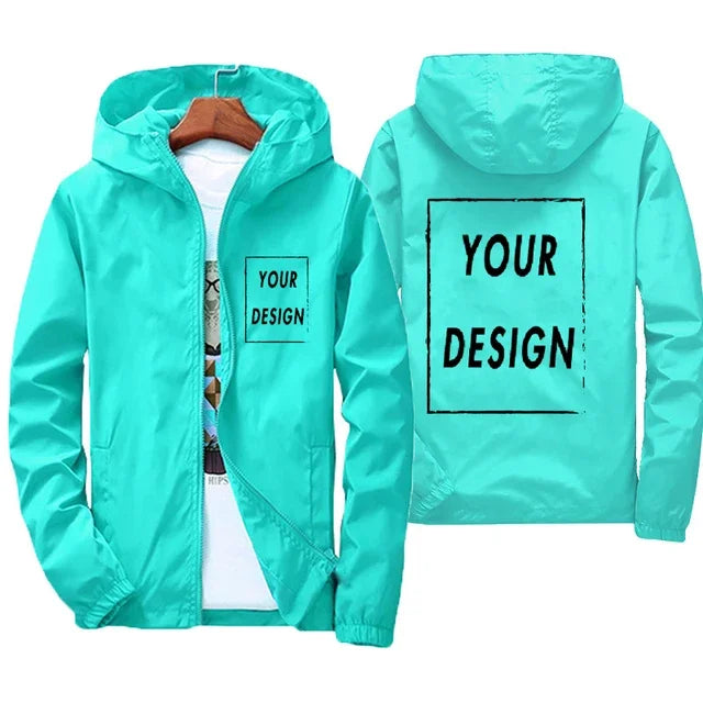 Men's Custom Logo Windbreaker Jacket – Waterproof Hooded Coat Up to 7XL