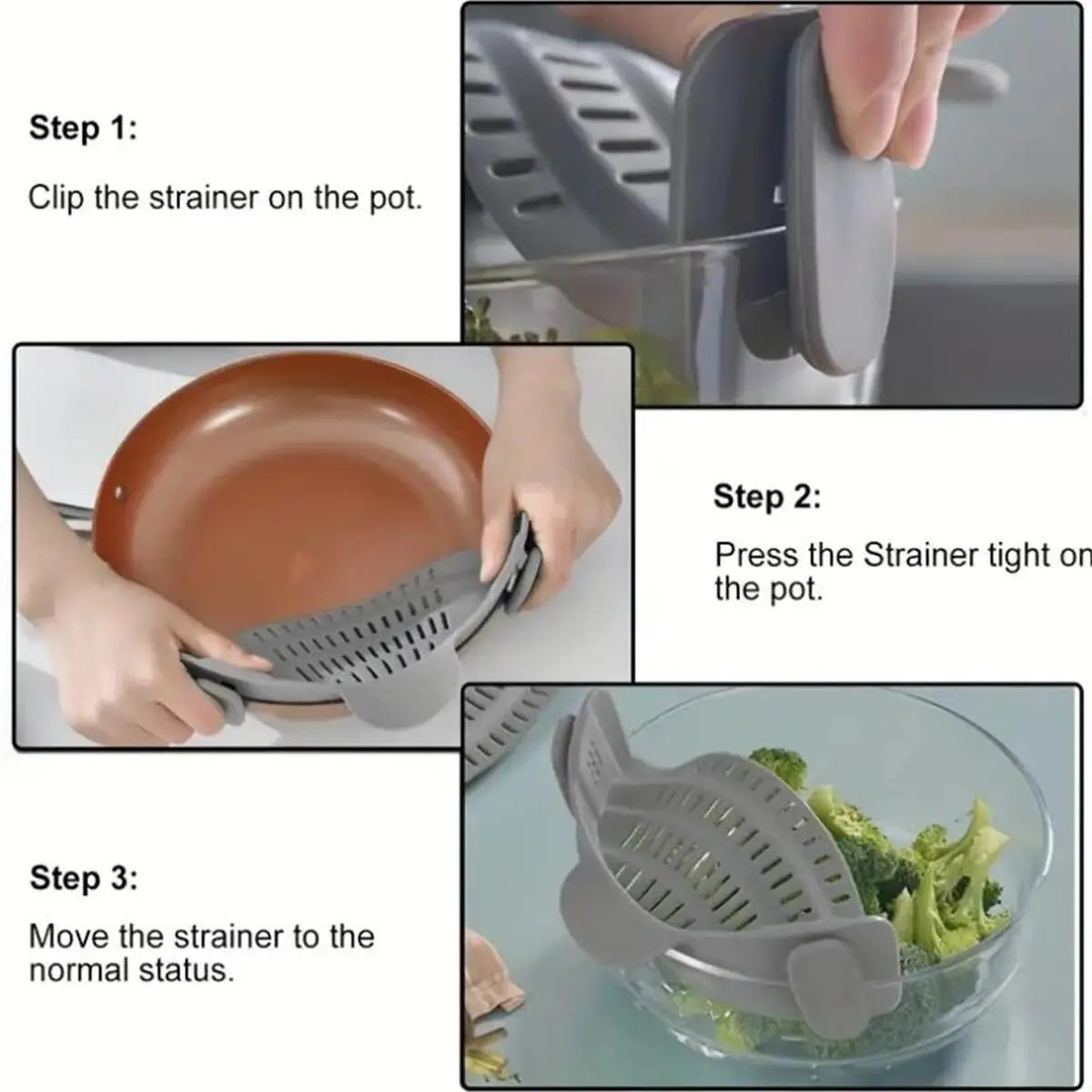 Clip-On Pot Strainer Silicone Adjustable Pan Drain Filter