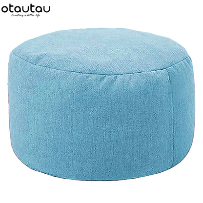 Round Linen Pouf Ottoman – Bean Bag Footstool Floor Cushion