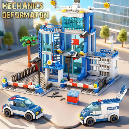 City Police Station Building Block Set with Police Cars & Figures