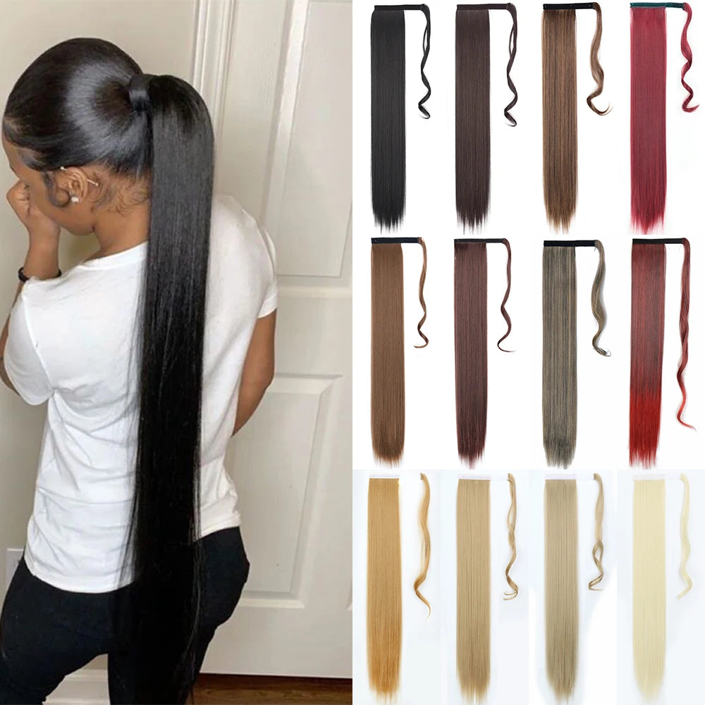 Wrap Around Ponytail Extension Synthetic Straight Hair 22-34 Inch