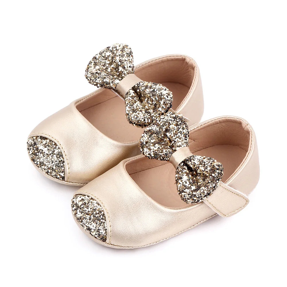 Baby Girl Mary Jane Shoes – Glitter Bowknot Soft PU Anti-Slip