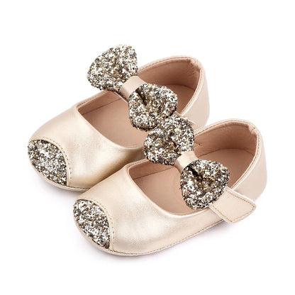 Baby Girl Mary Jane Shoes – Glitter Bowknot Soft PU Anti-Slip