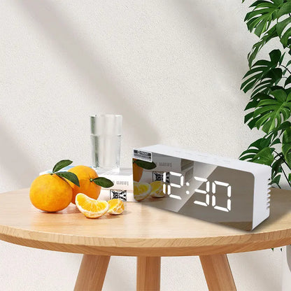 LED Mirror Alarm Clock with Temperature Display for Bedroom & Office