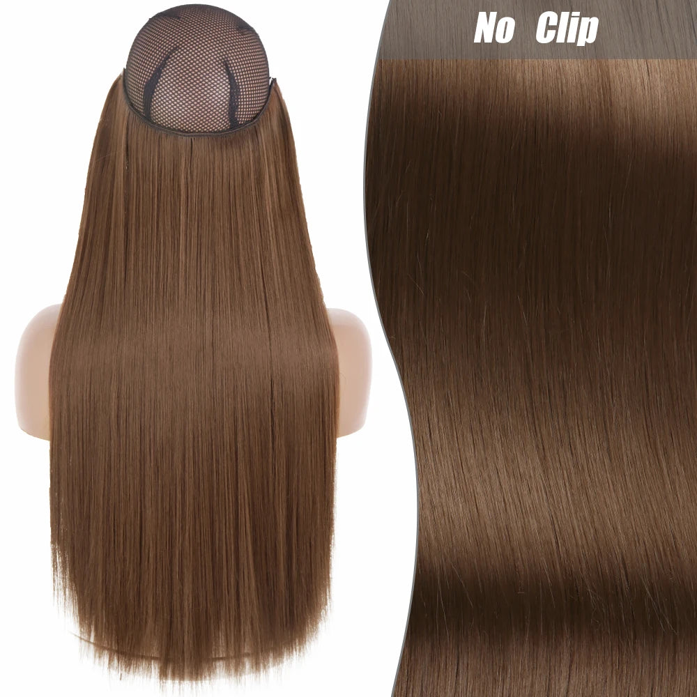 No-Clip Halo Hair Extensions – Long Wavy Synthetic Hairpiece