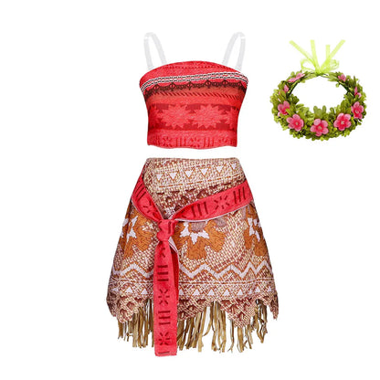 Moana Girls Costume Polynesian Princess Two-Piece Dress Up Set