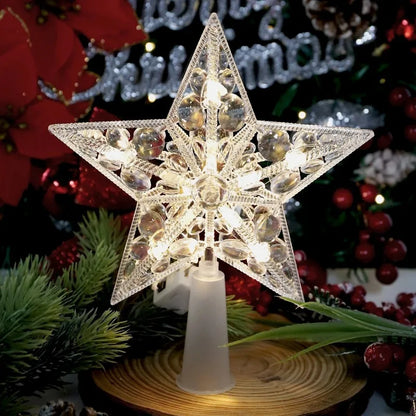 LED Moon & Star Christmas Tree Topper Light – Warm White Glow