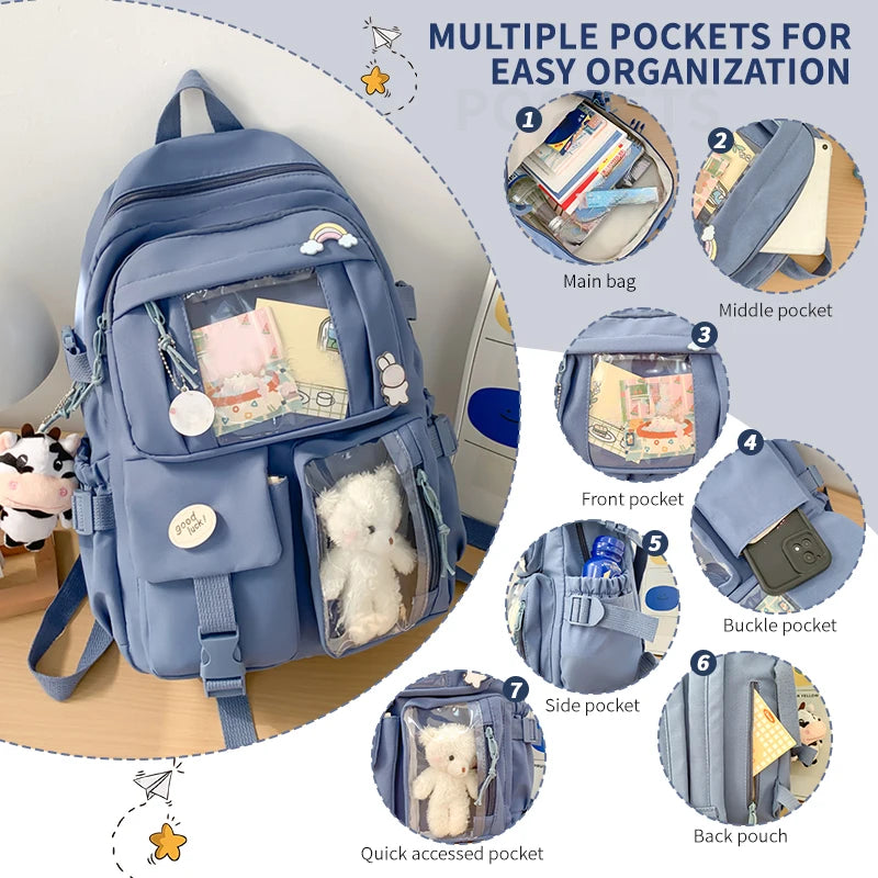 Cute Nylon Backpack for Girls & Teen Students