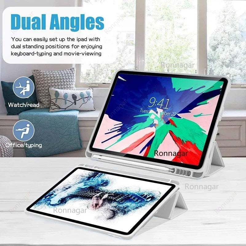 iPad Case with Pencil Holder – Smart Cover for All iPad Models, 8 Colors