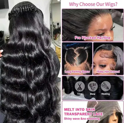 Natural Black Body Wave Glueless Lace Front Human Hair Wig 13x4 5x5