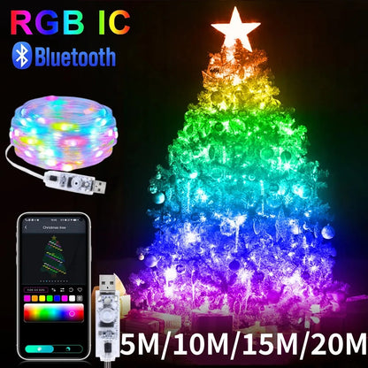 RGBIC Bluetooth LED Fairy String Lights USB – App & Remote, 5m–20m
