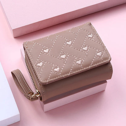 Women's Trifold Wallet – PU Leather Embroidered Short Card Purse