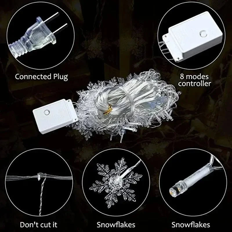 Snowflake LED Curtain Fairy Lights – Window String Light for Christmas Decor