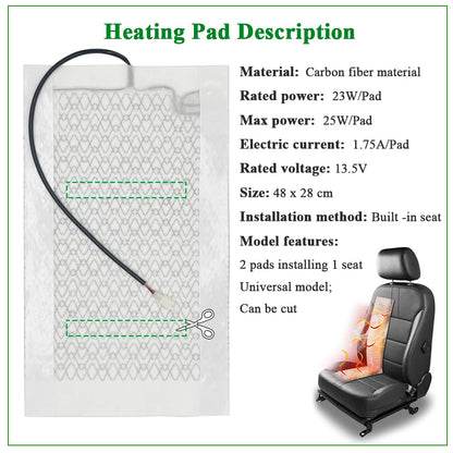 Car Seat Heater Kit Universal 12V 100W Carbon Fiber Pads for 2 Seats