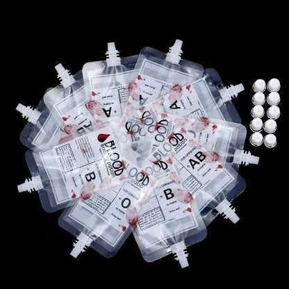 Halloween Blood Bag Drink Pouches – Vampire Cosplay Props (10pcs)