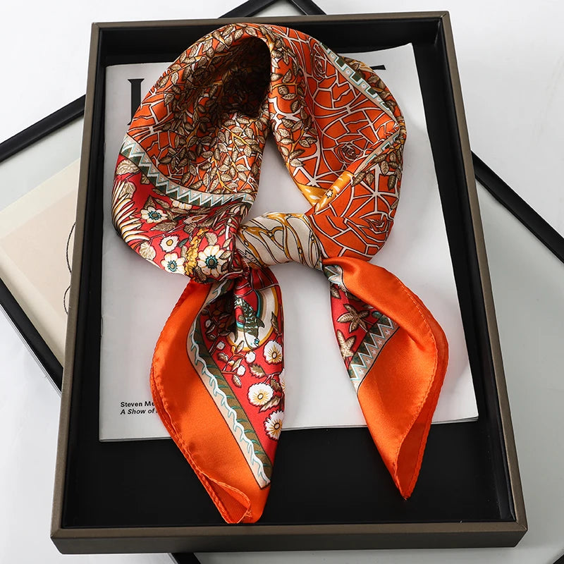 Silk Feel Square Scarf for Women – Satin Hair Wrap & Foulard Shawl