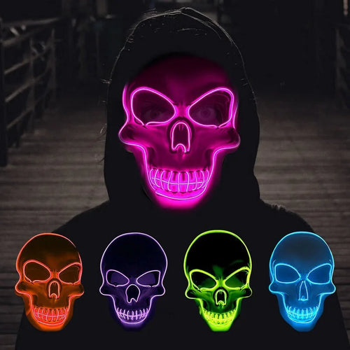 LED Skull Halloween Mask – Glowing Neon Light Cosplay Mask