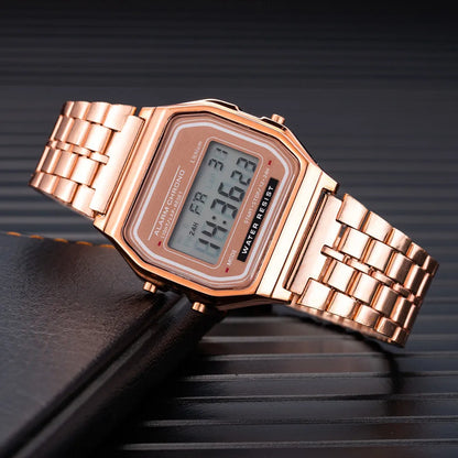 Digital Watch – Stainless Steel Retro LCD Wristwatch