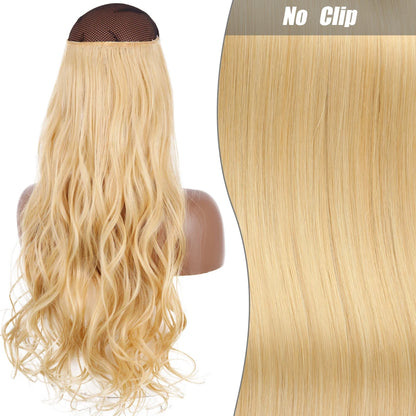 No-Clip Halo Hair Extensions – Long Wavy Synthetic Hairpiece