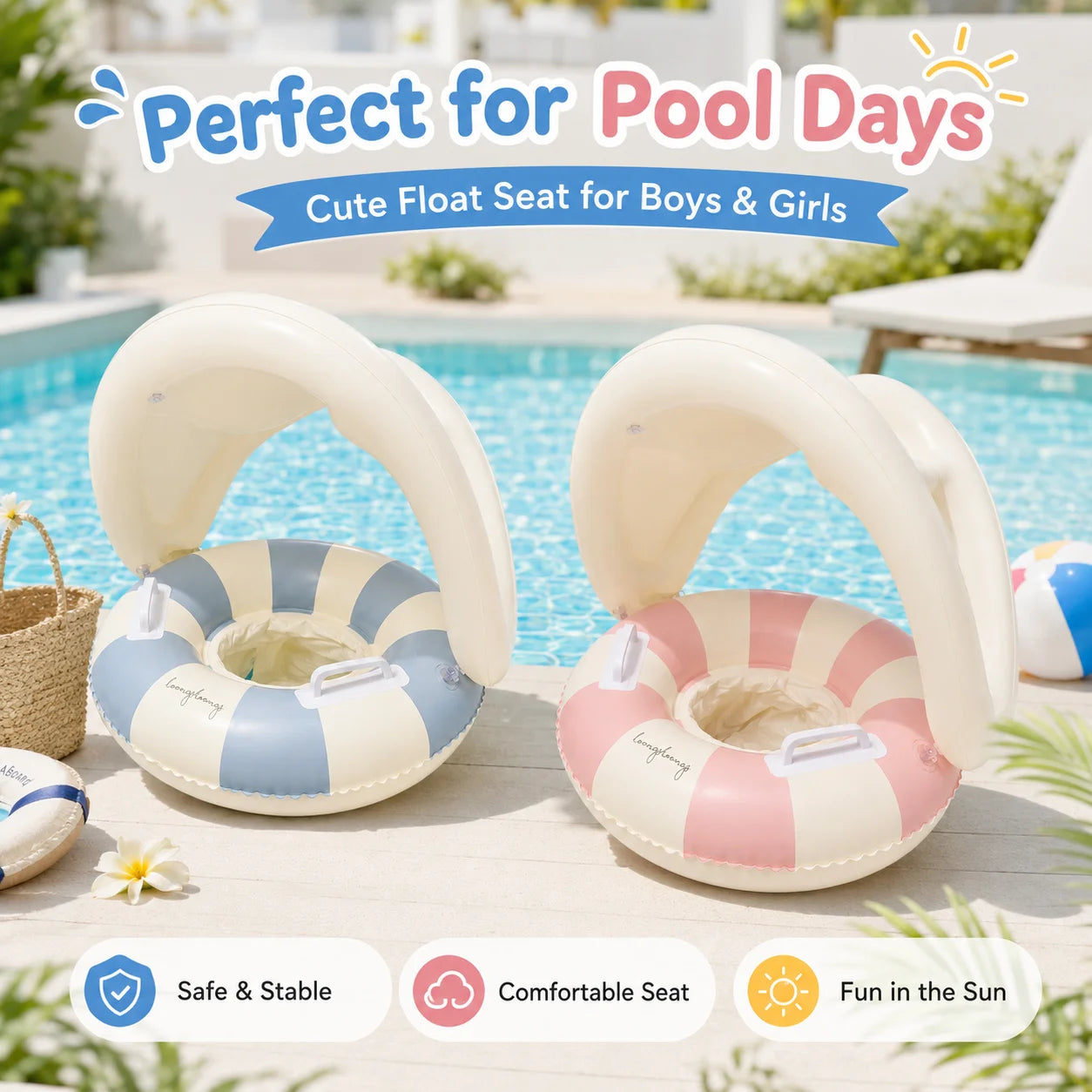 Baby Pool Float Seat Ring with Removable Sunshade