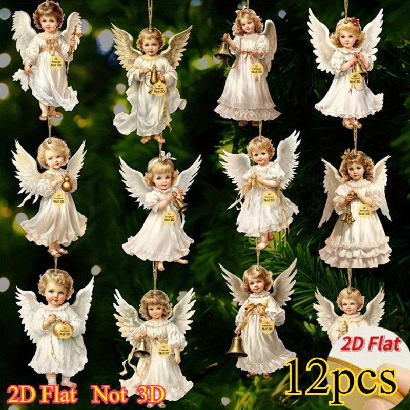 Vintage Christmas Angel Wooden Ornaments – Set of 12