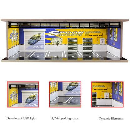 1/64 Scale Garage Diorama Display Case with USB LED Lights