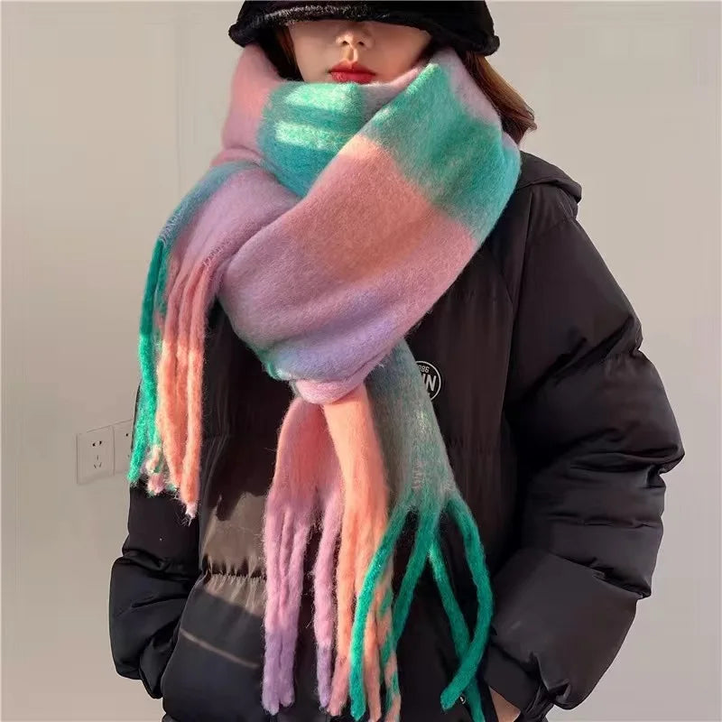 Women's Thick Winter Scarf – Colorblock Cashmere Shawl Wrap