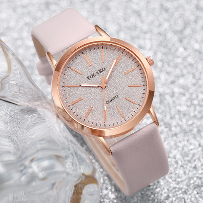 Women's Quartz Watch with Matte Glitter Dial & Leather Band