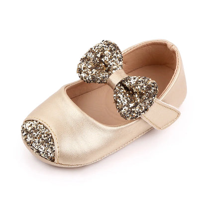 Baby Girl Mary Jane Shoes – Glitter Bowknot Soft PU Anti-Slip