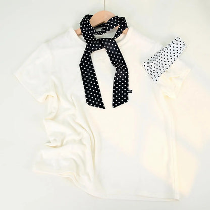 Silk Ribbon Neck Scarf for Women – Polka Dot Skinny Neckerchief & Bandana