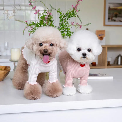 Love Heart Embroidered Pet Shirt – Striped Dog & Cat Top