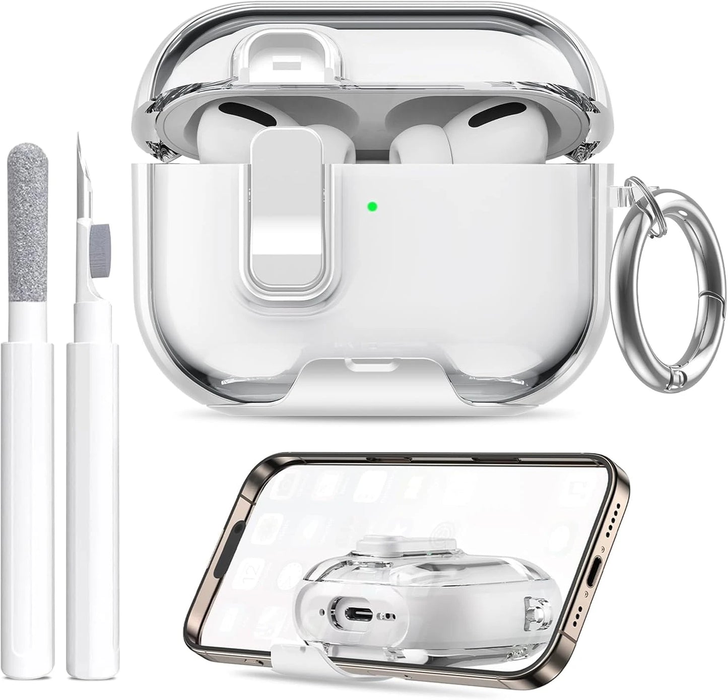 Clear AirPods Pro 3 Case Shockproof TPU Cover with Lock & Carabiner Ring