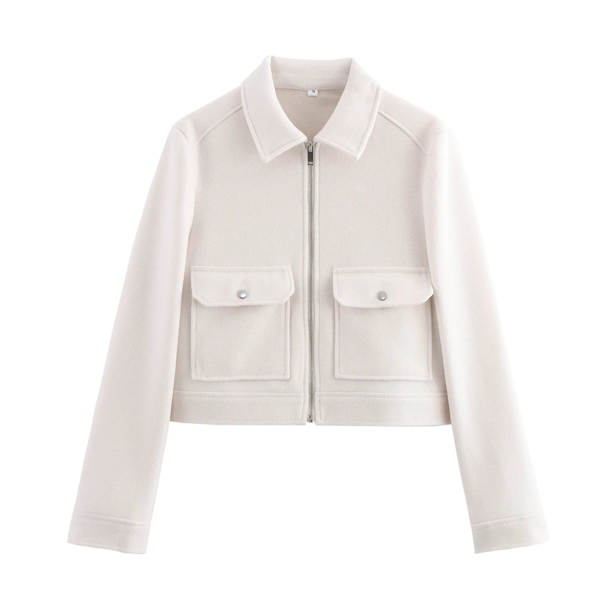 Women's Cropped Zip-Up Jacket – Short Elegant Coat with Snap Pockets
