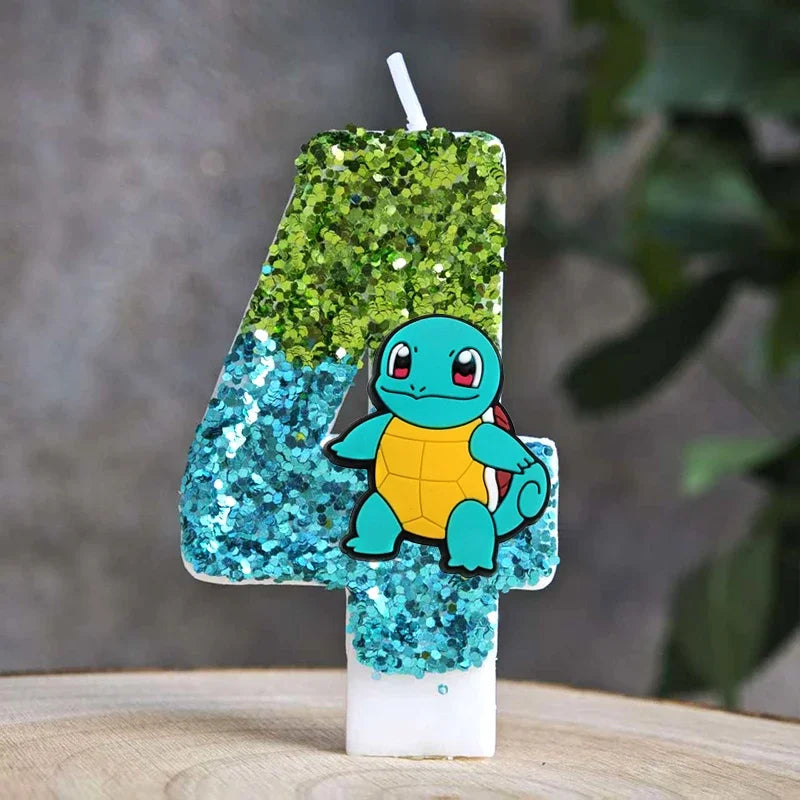 Pokemon Birthday Cake Number Candles – Glitter Anime Figure Decoration