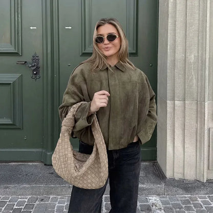 Bomber Jacket for Women, Oversized Vintage Fit