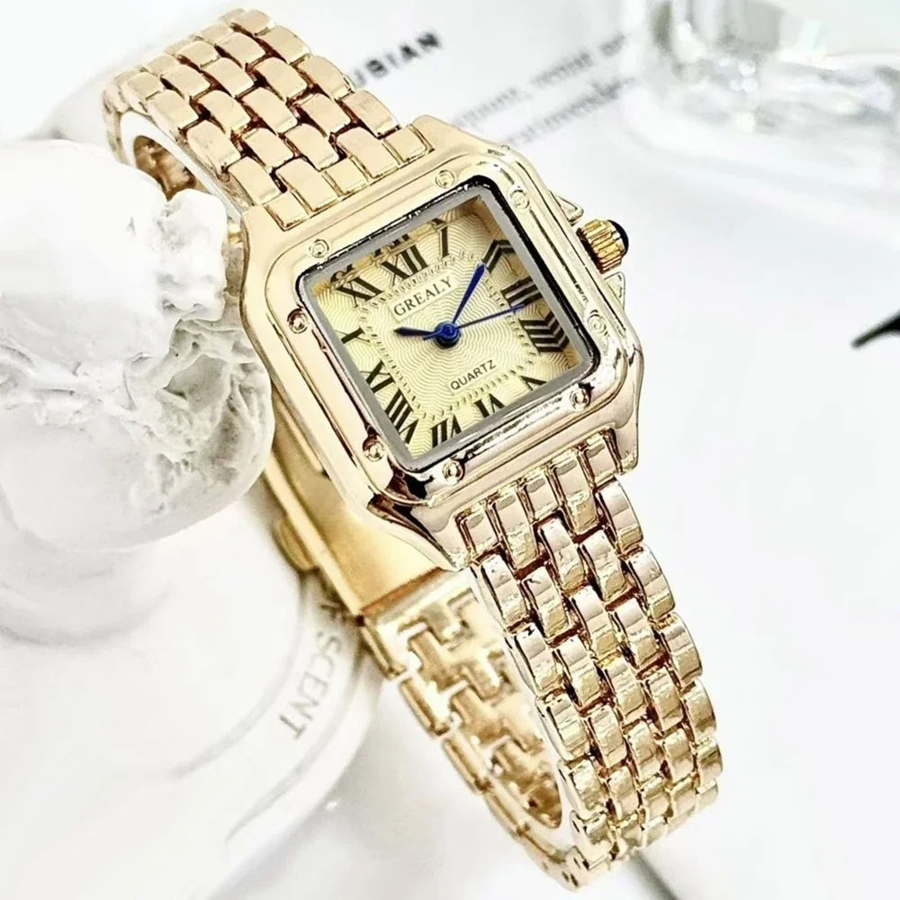 Women's Luxury Rhinestone Square Quartz Watch – Steel Band