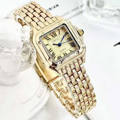 Women's Luxury Rhinestone Square Quartz Watch – Steel Band