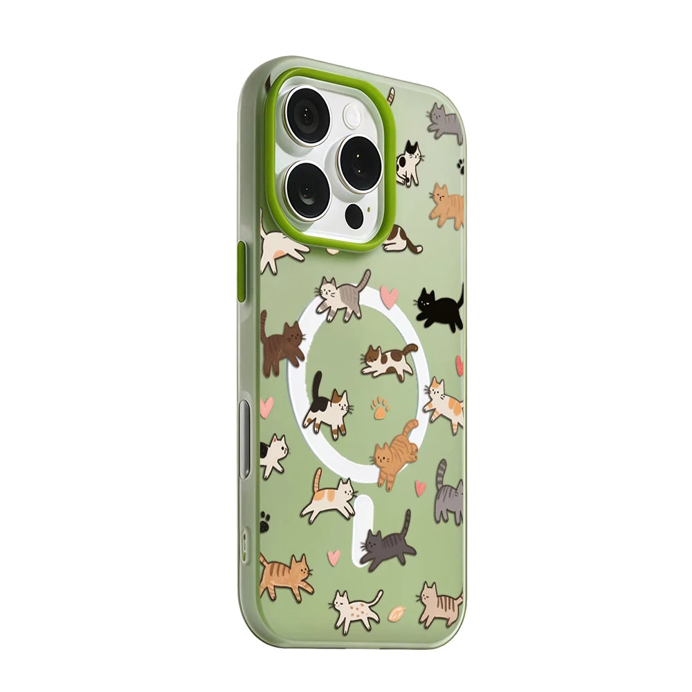 Whimsical Cat Parade Candy Color 2 IN 1 Magsafe iPhone Case