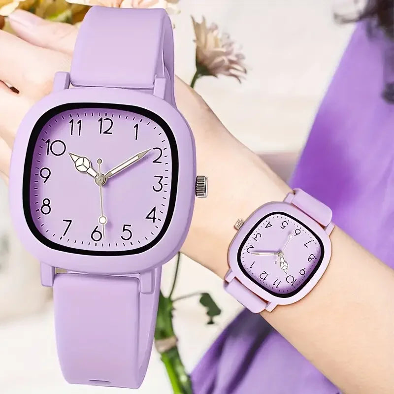 Women's Silicone Band Quartz Watch Set – Casual Style